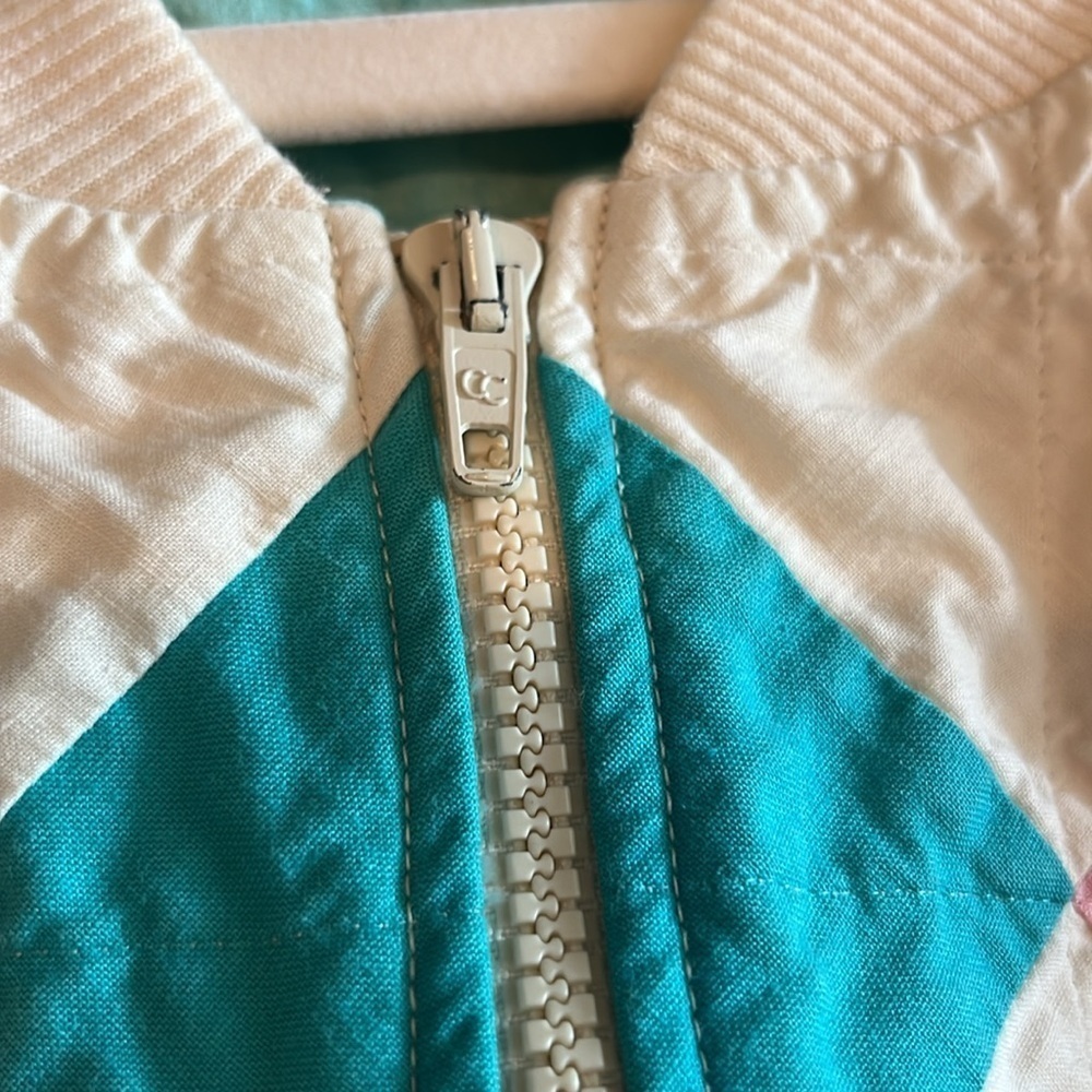 Vintage boho folk grandma quilt square pink teal patchwork zip jacket XL XXL - Picture 9 of 14
